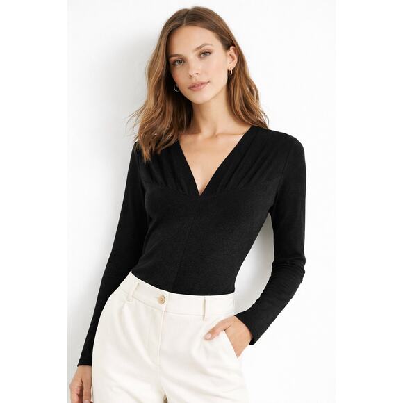 Irene Van Ryb Jackets & Blazers - Irene Van Ryb Wool Blend Top V Neck Fitted Long Sleeve Black Small Minimalist